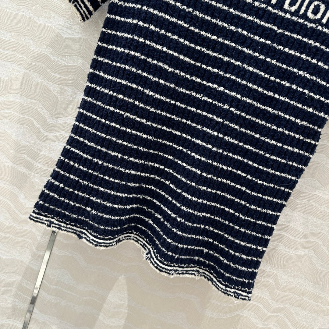 CD Striped knitted Top Navy Blue Cotton