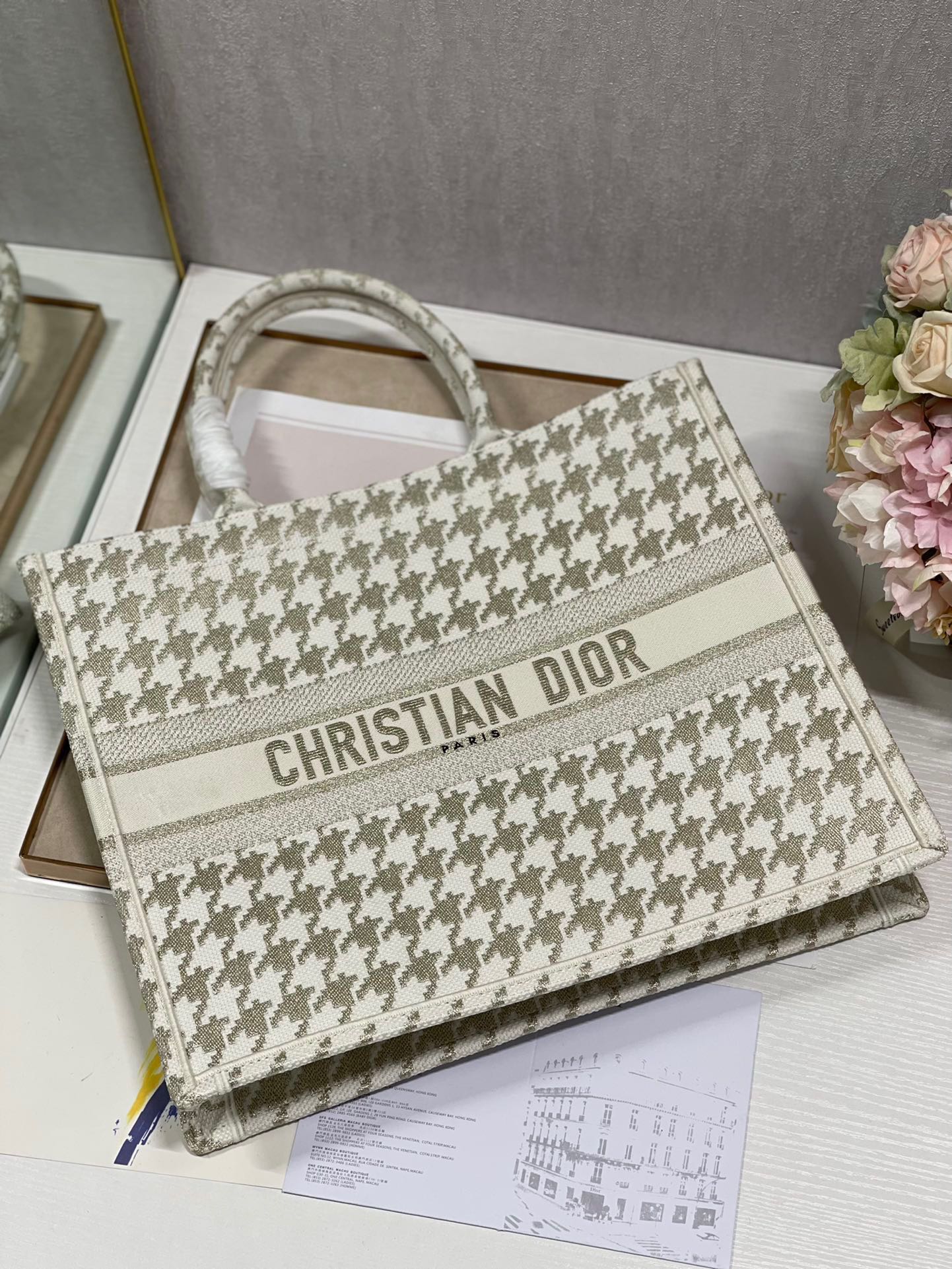 CD Metal Houndstooth Book Tote 42cm Bag Canvas 336585