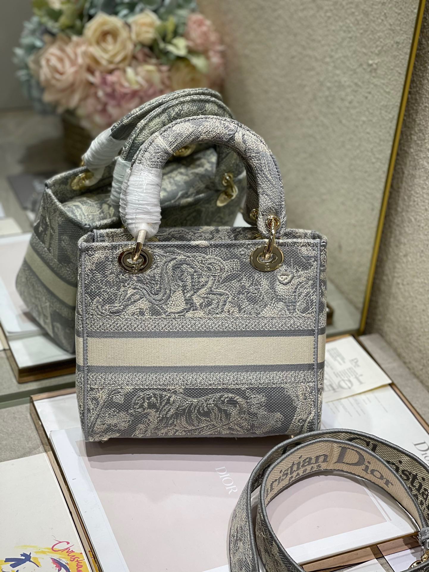 CD Gray Tiger 24 Lady Dior Bag Canvas 336660