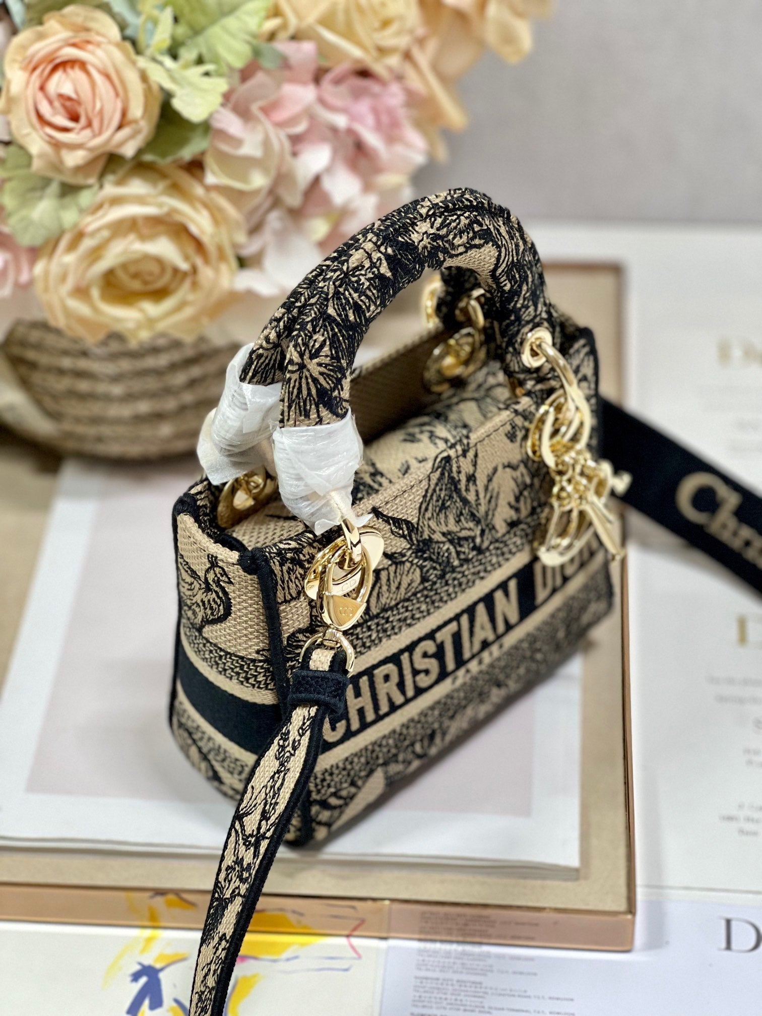 CD Elephant Apricot  17 Lady Dior Bag Canvas 336749