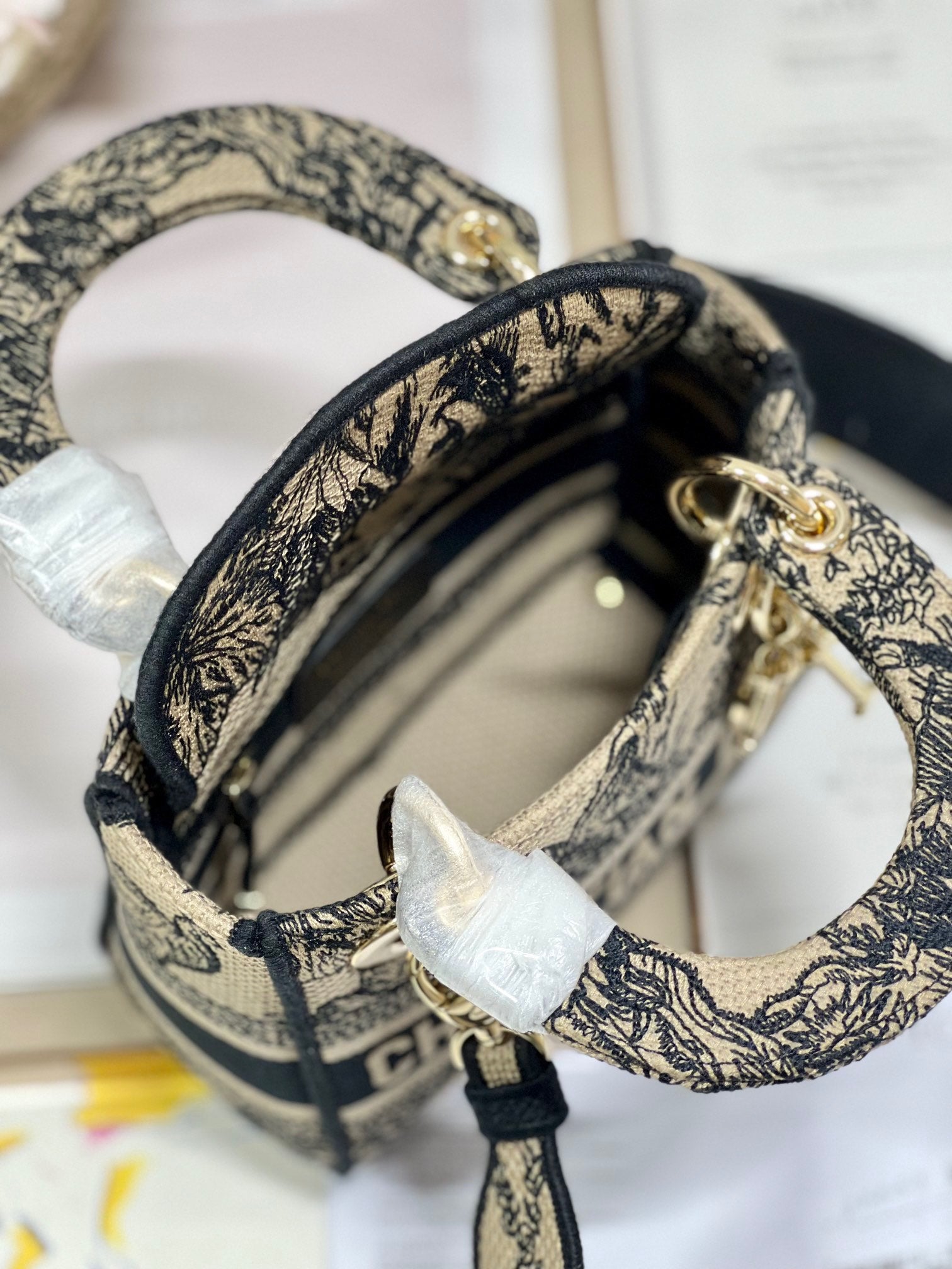 CD Elephant Apricot  17 Lady Dior Bag Canvas 336749