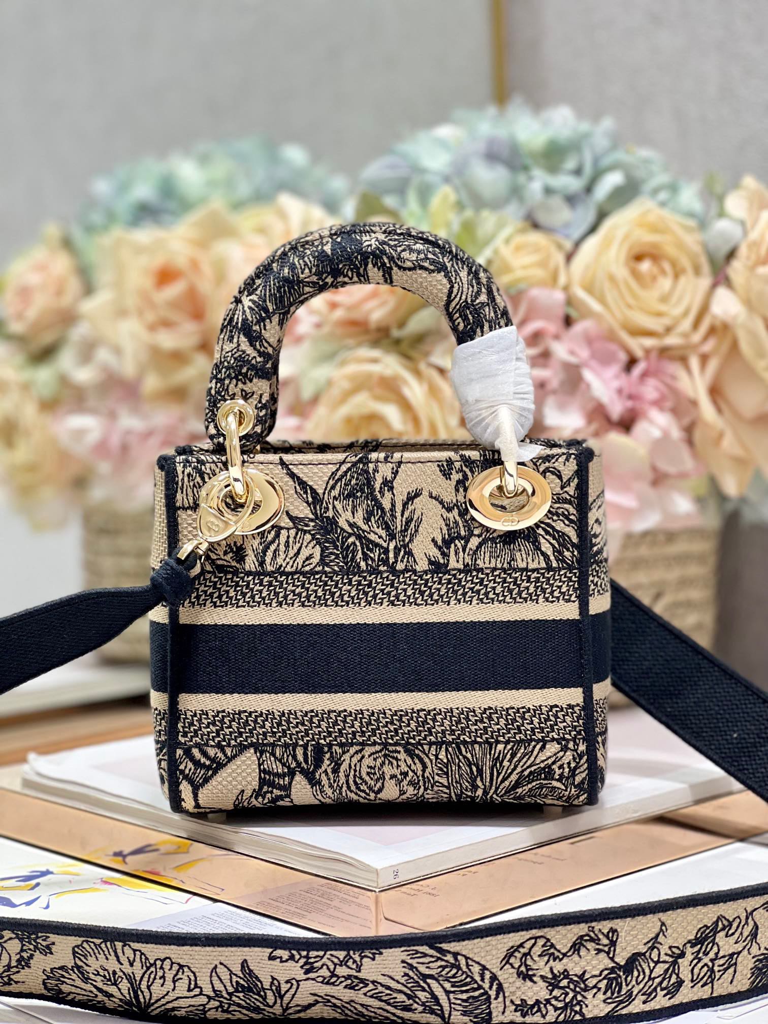 CD Elephant Apricot  17 Lady Dior Bag Canvas 336749