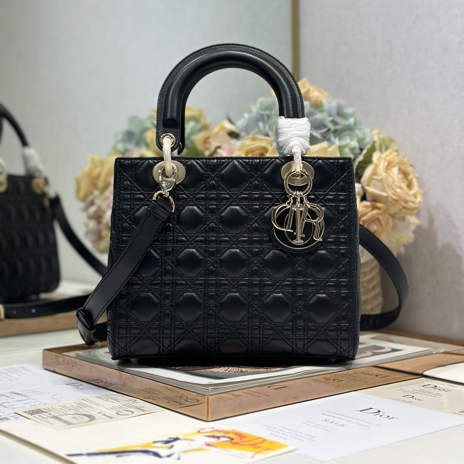 CD Medium Lady Dior 24 Bag Black Lambskin