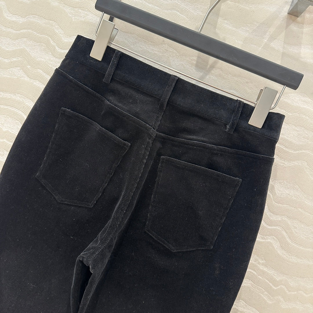 Celine Flared Velvet Pants Black Cotton