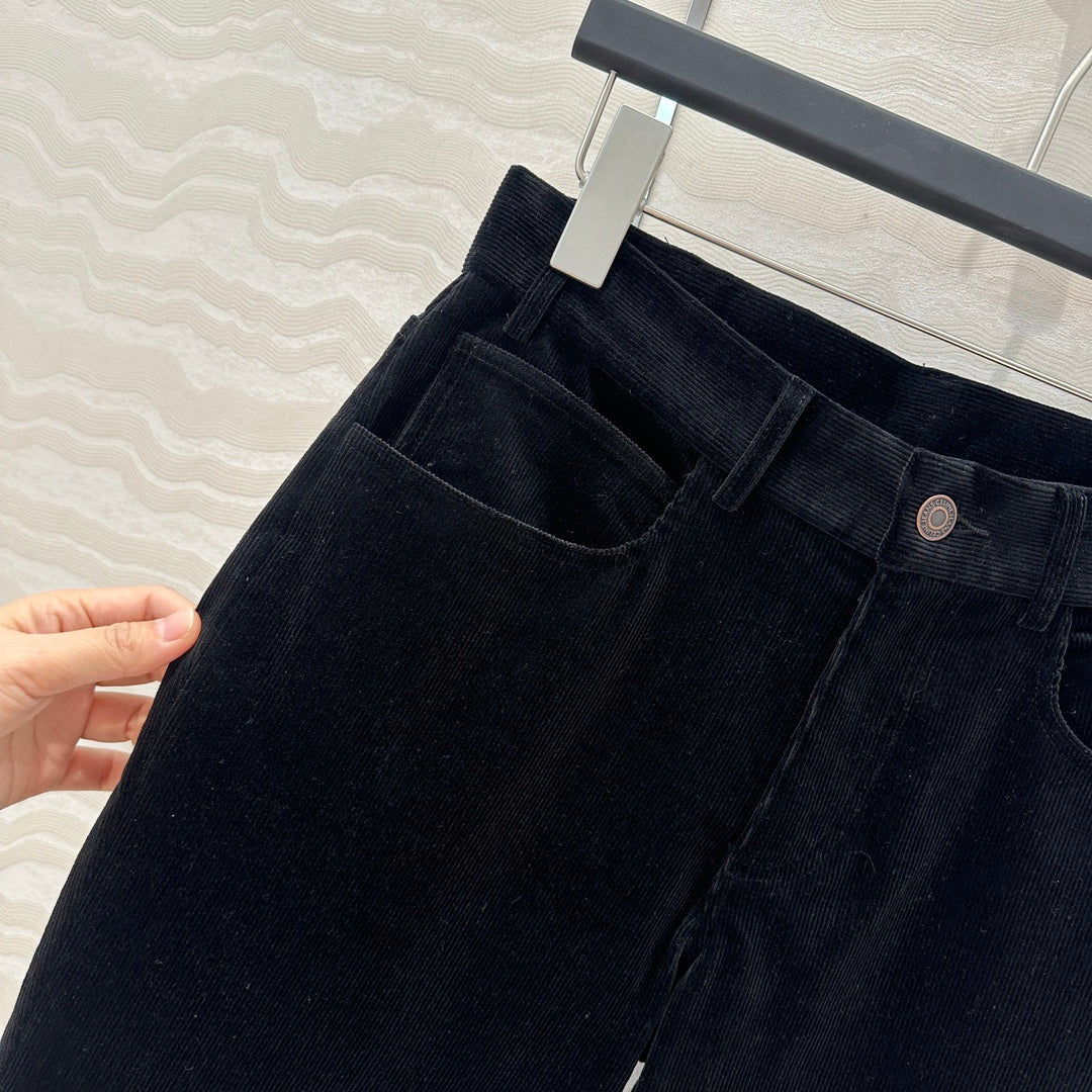 Celine Flared Velvet Pants Black Cotton