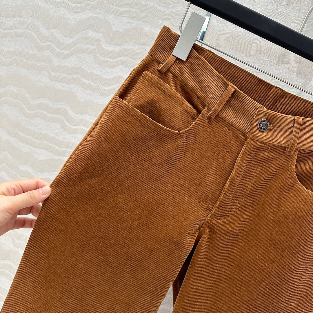 Celine Flared Velvet Pants Brown Cotton