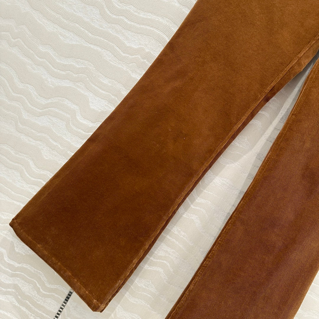 Celine Flared Velvet Pants Brown Cotton