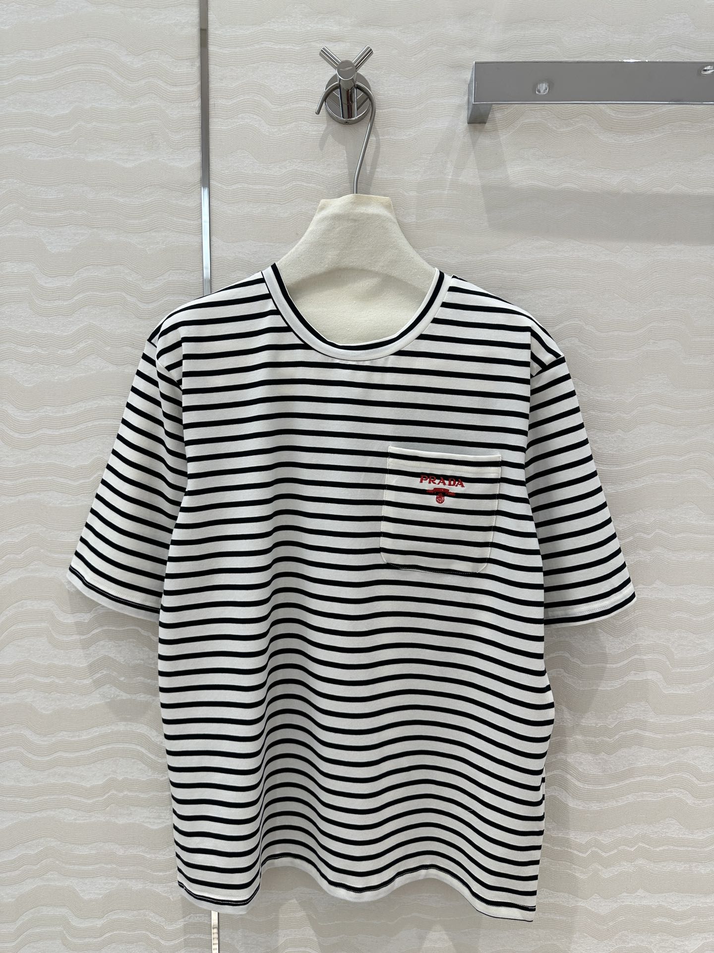 Prada Striped Short-sleeved T-shirt Black mix White Cotton