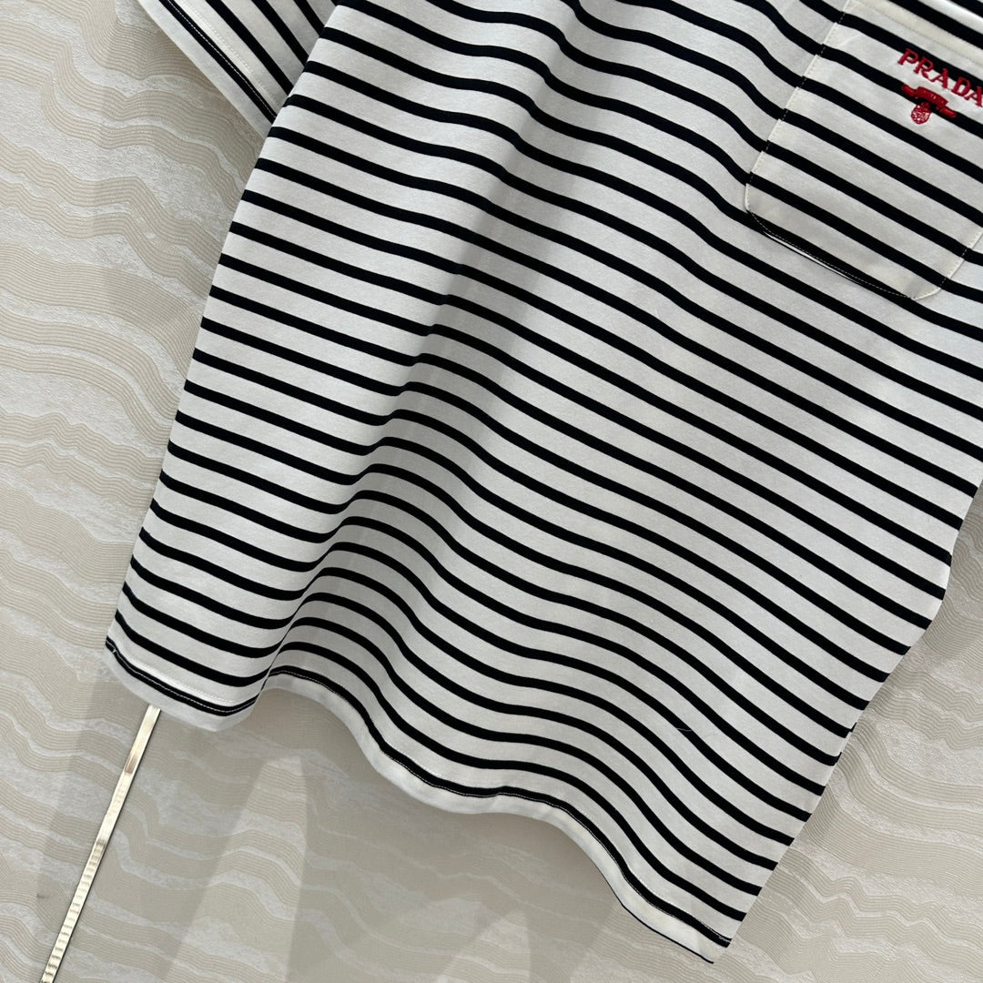 Prada Striped Short-sleeved T-shirt Black mix White Cotton