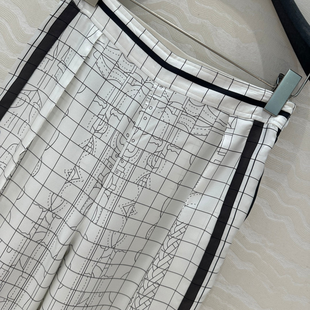 Hm 25 Coaching Deja Vu Wide-leg Straight Pants White Black Silk