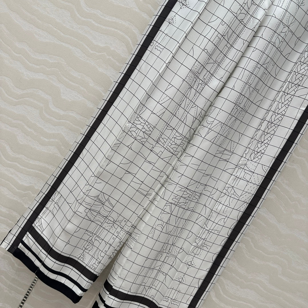 Hm 25 Coaching Deja Vu Wide-leg Straight Pants White Black Silk