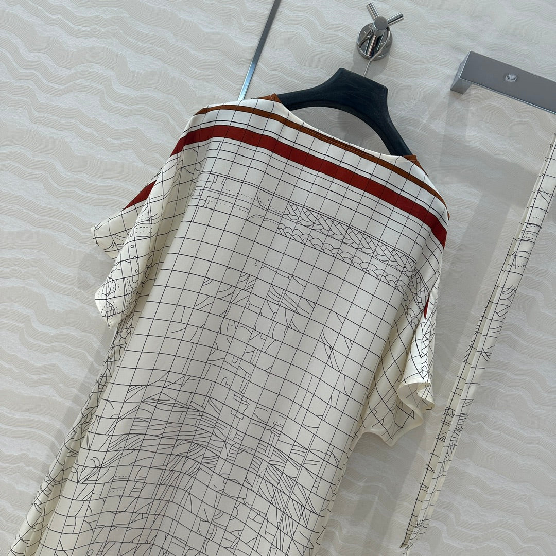 Hm 25 Coaching Deja Vu Shirt Dress White Brown Red Silk