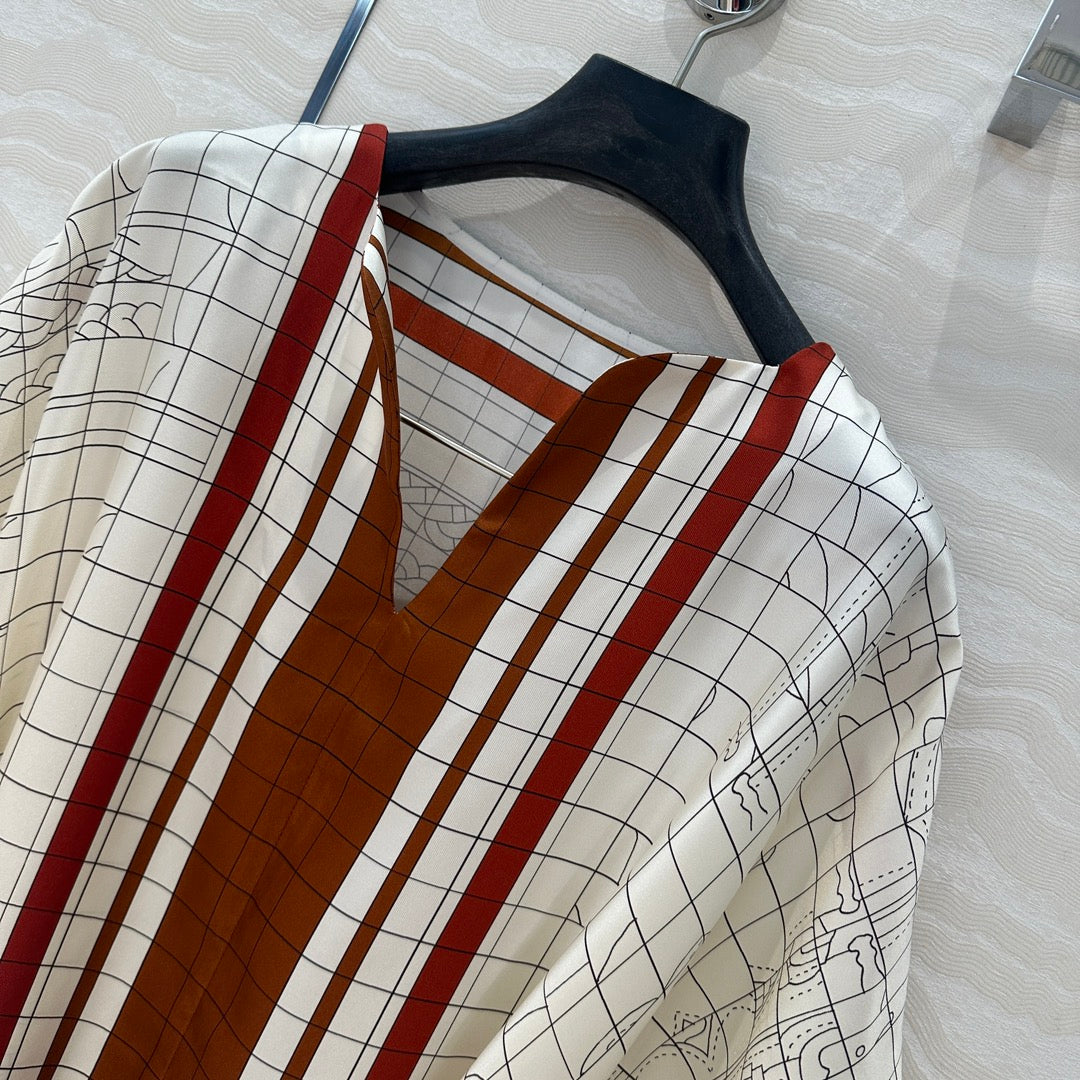 Hm 25 Coaching Deja Vu Shirt Dress White Brown Red Silk