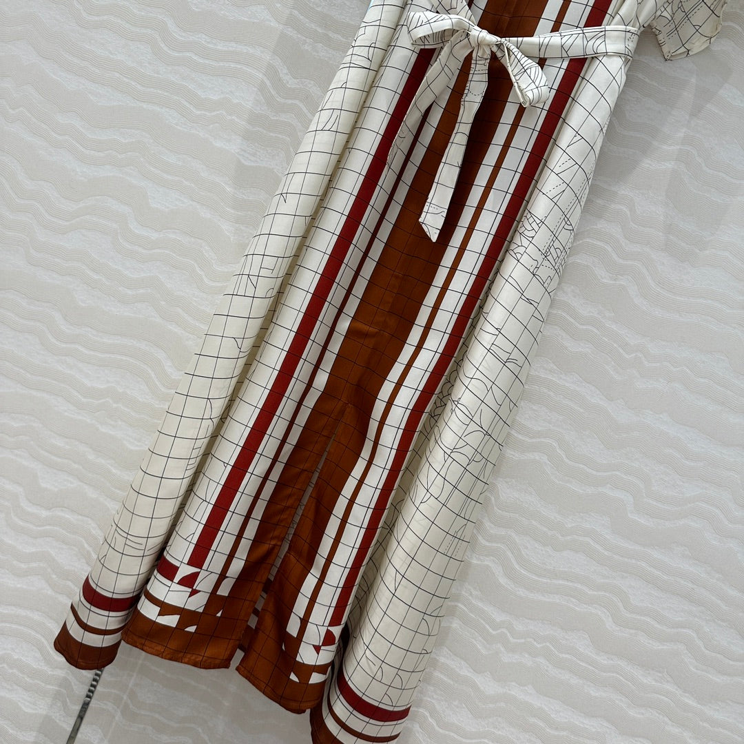 Hm 25 Coaching Deja Vu Shirt Dress White Brown Red Silk