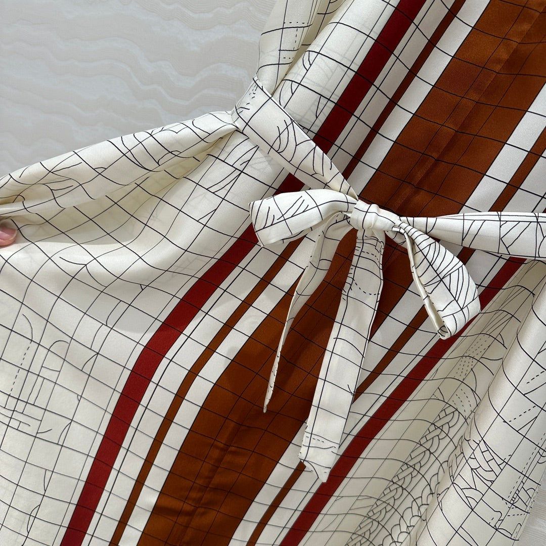 Hm 25 Coaching Deja Vu Shirt Dress White Brown Red Silk