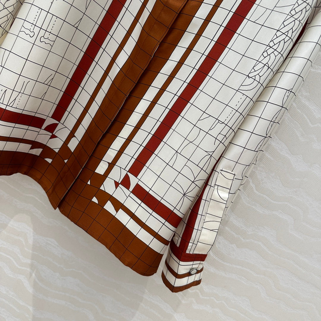 Hm 25 Coaching Deja Vu Shirt White red brown Silk