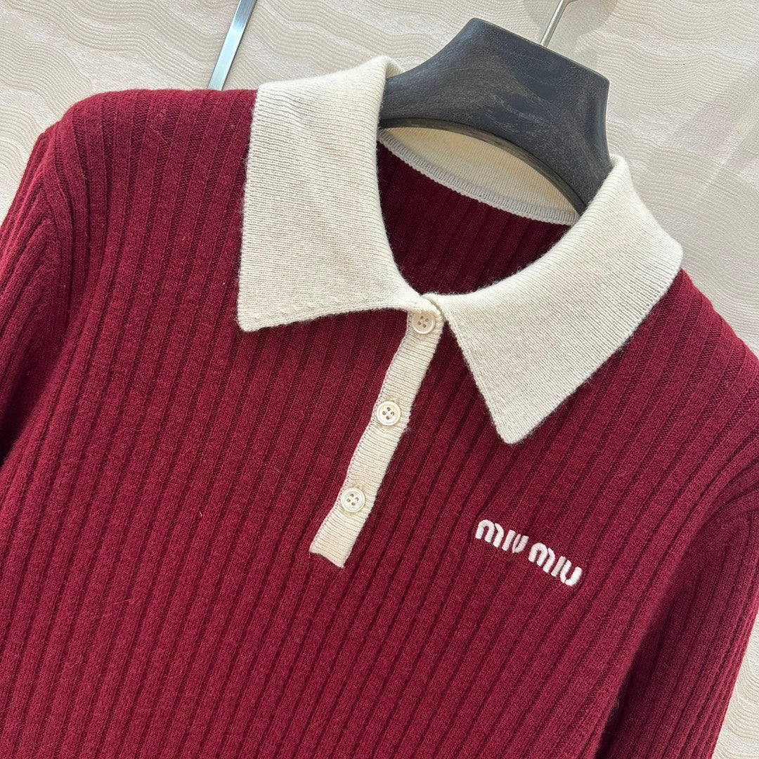 Miu Miu Polo Collar Sweater Red Cashmere