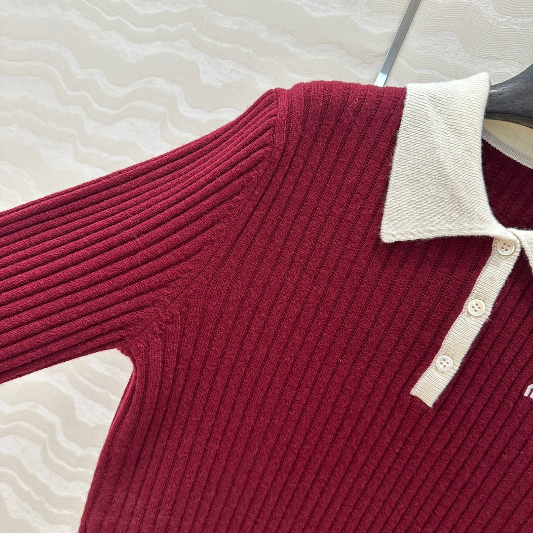 Miu Miu Polo Collar Sweater Red Cashmere