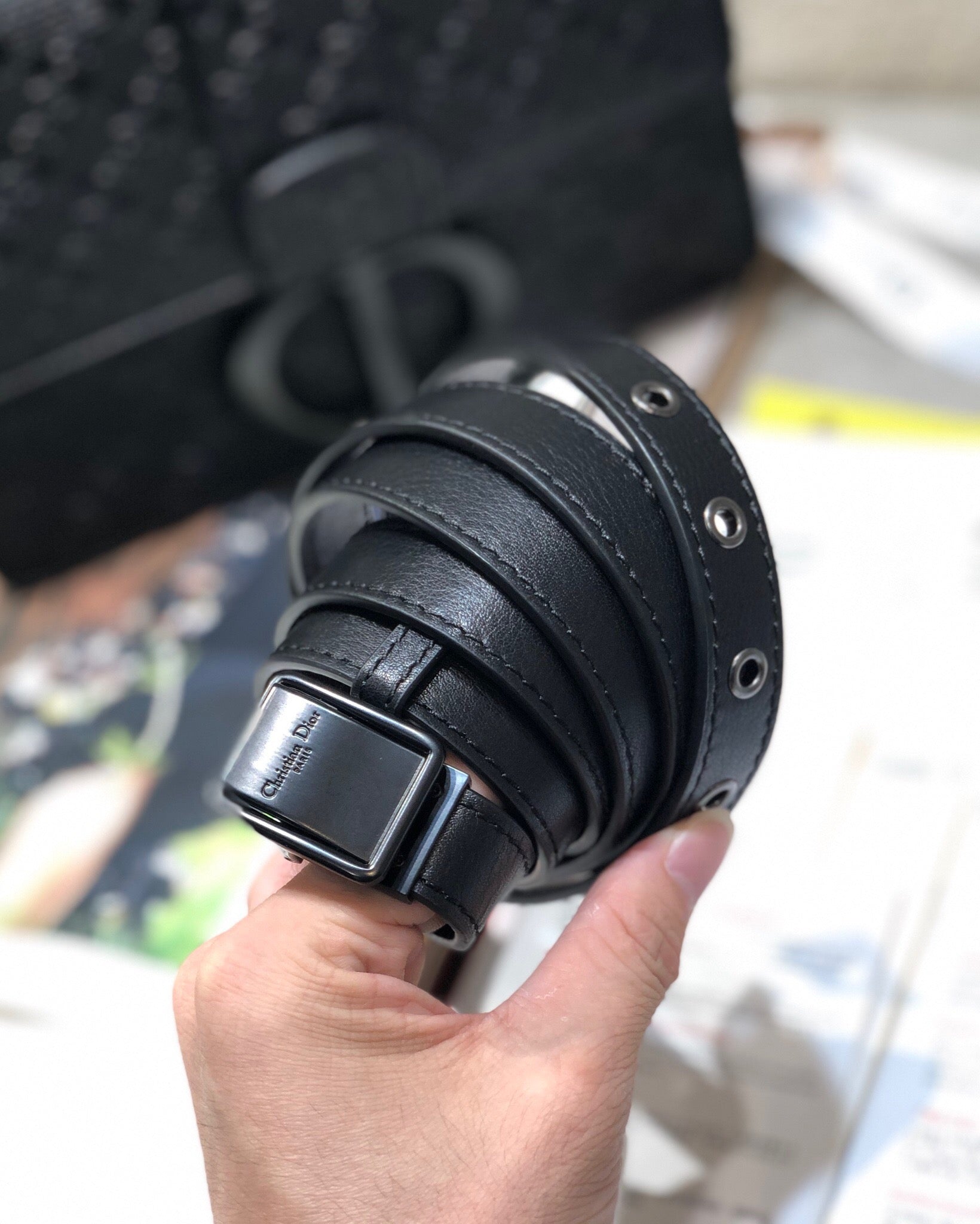 CD Embossed Montaigne Black Calfskin 336833