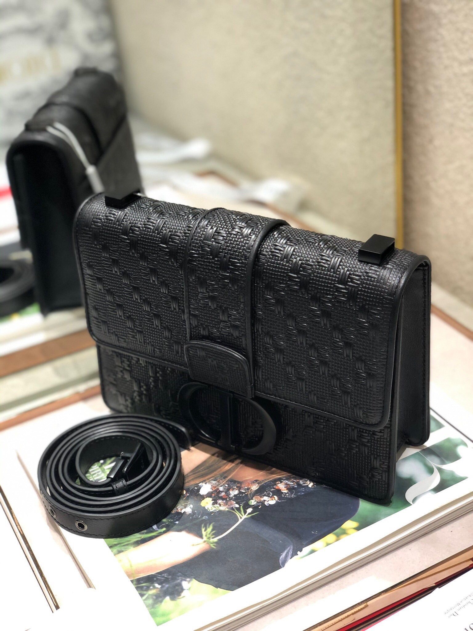 CD Embossed Montaigne Black Calfskin 336833