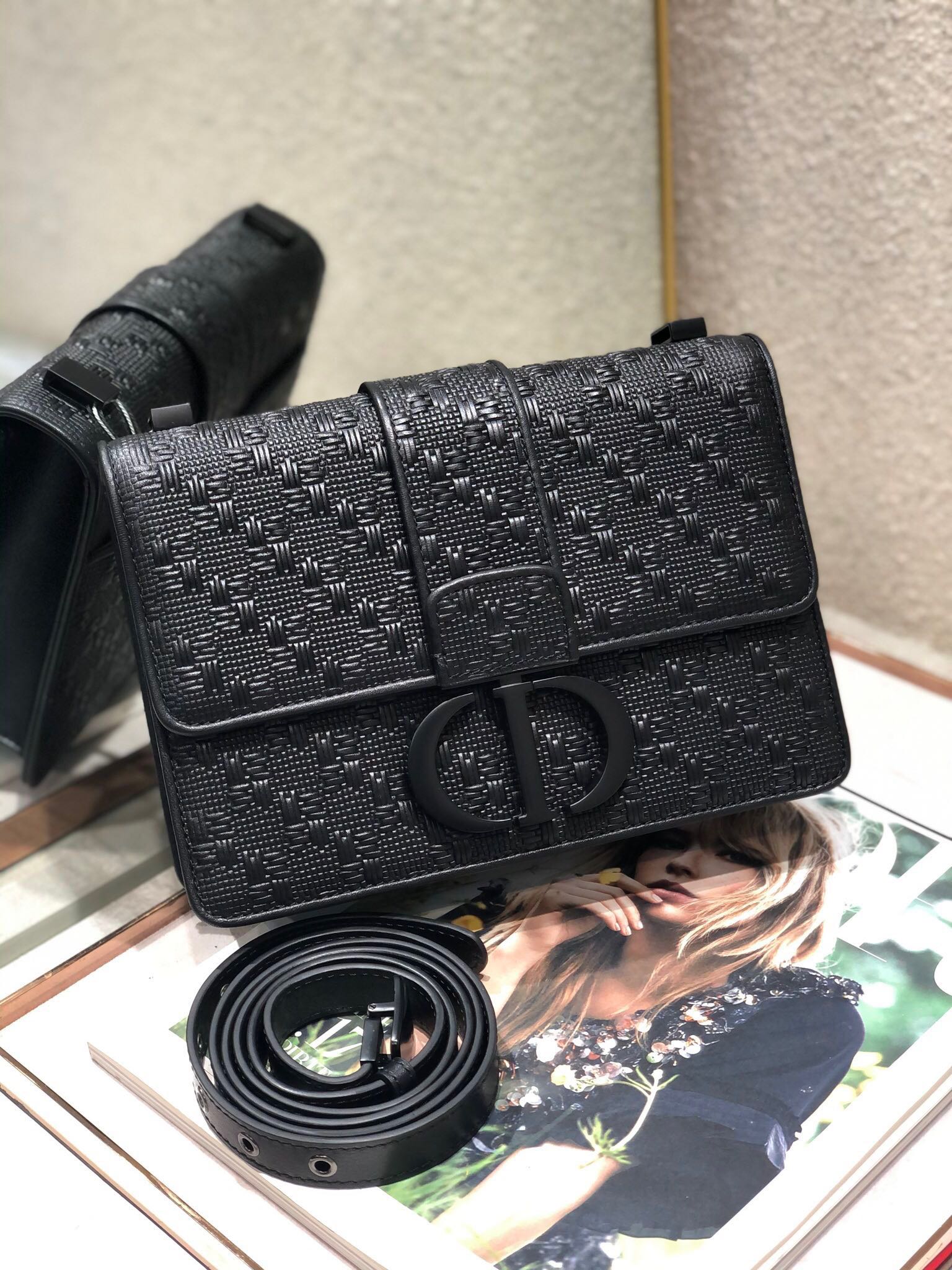 CD Embossed Montaigne Black Calfskin 336833