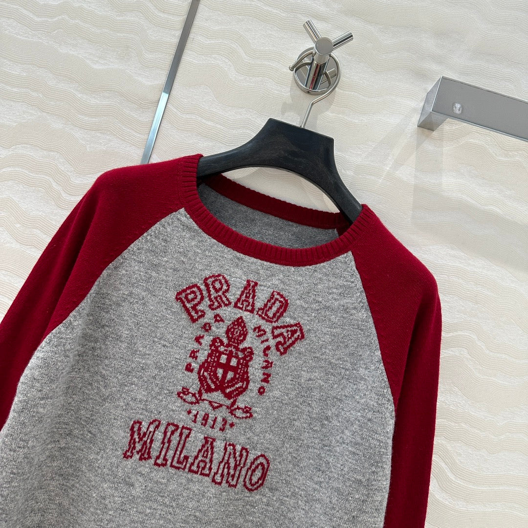 Prada 25 Sweatshirt Gray mix Red Wool Cashmere