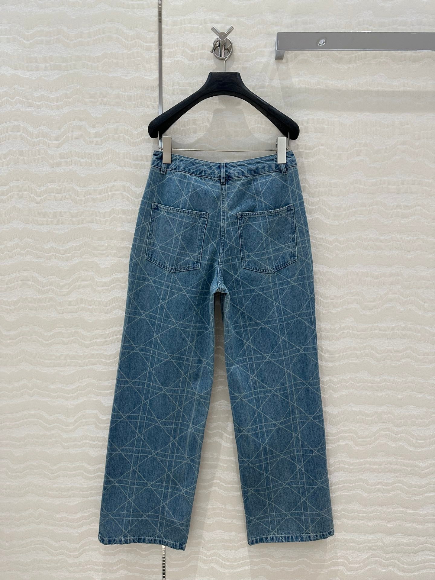 CD Plaid Straight Jeans Retro Blue Cotton