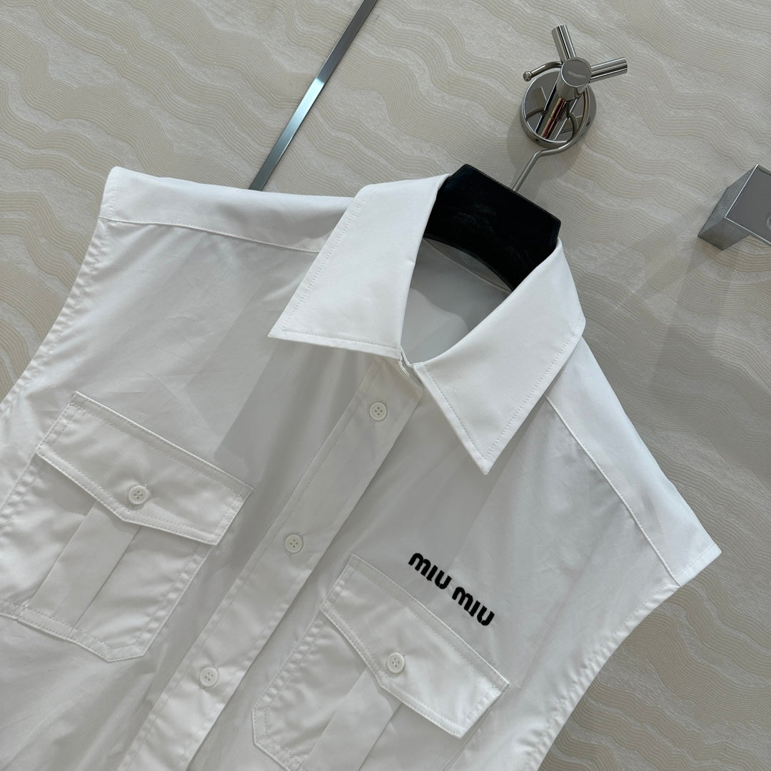 Miu Miu 25 Bow Tie Vest Shirt White Cotton