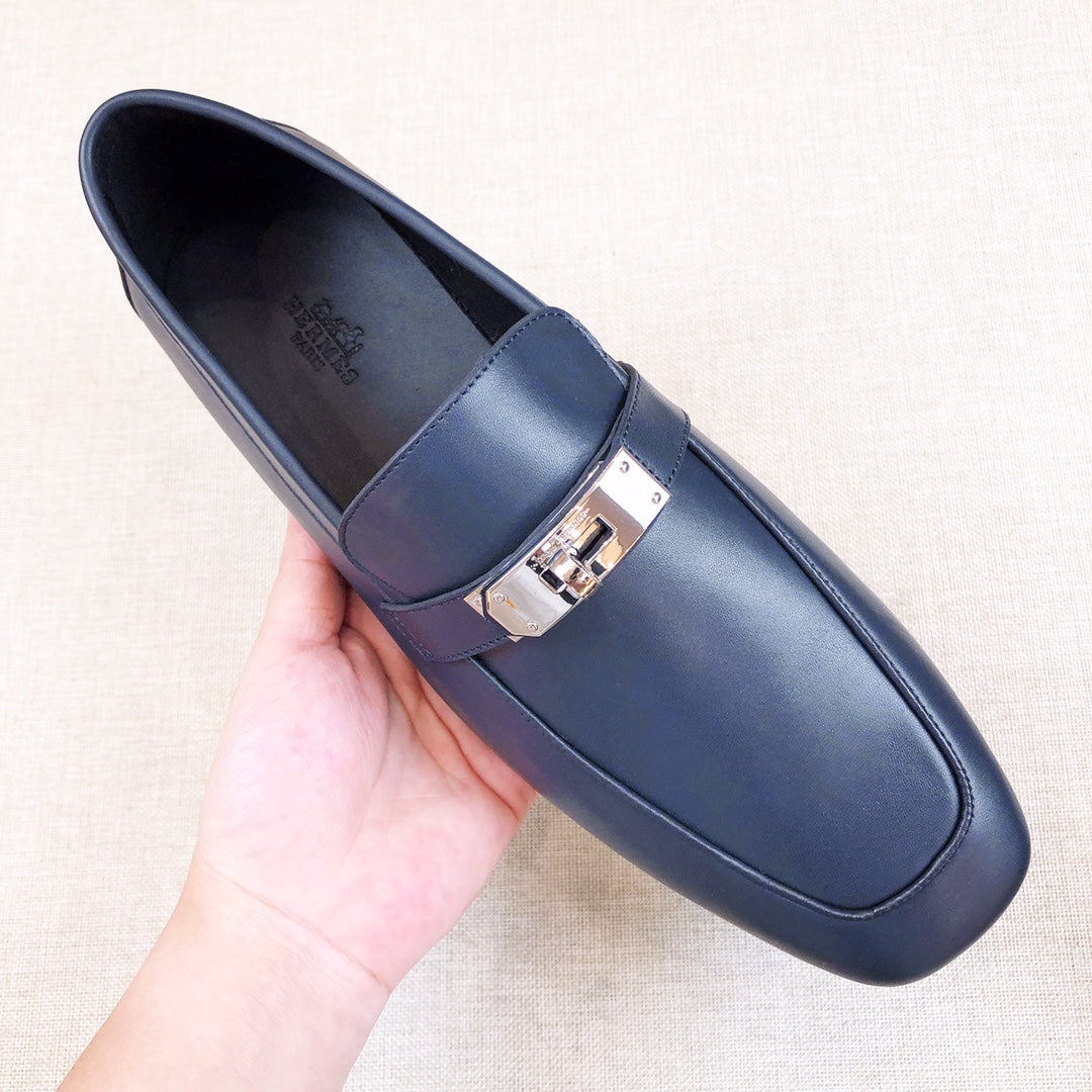 HM Men's Loafer Navy Blue Calfskin 539738