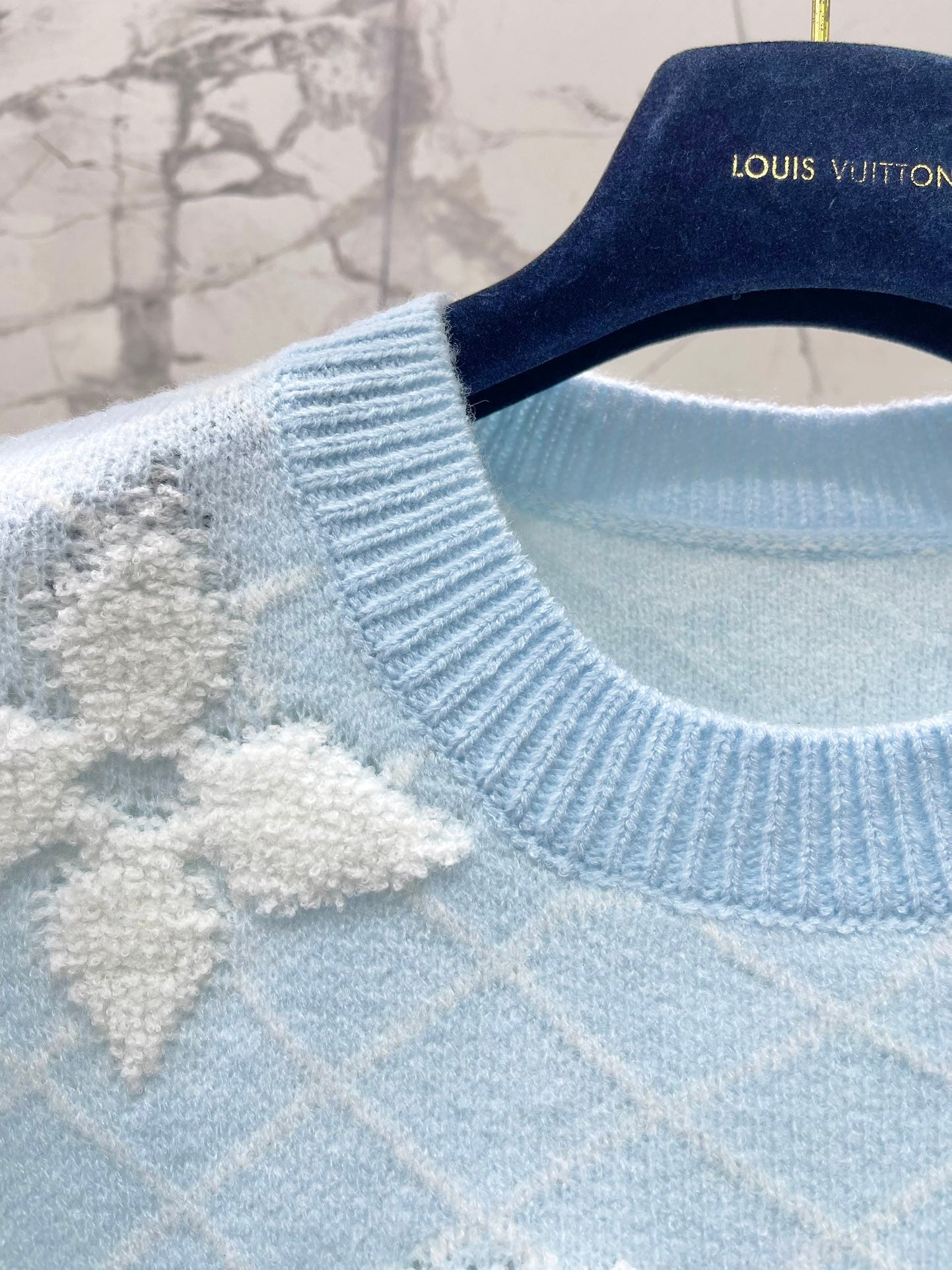 LV Flower T Shirt Light Blue Polyamide Wool