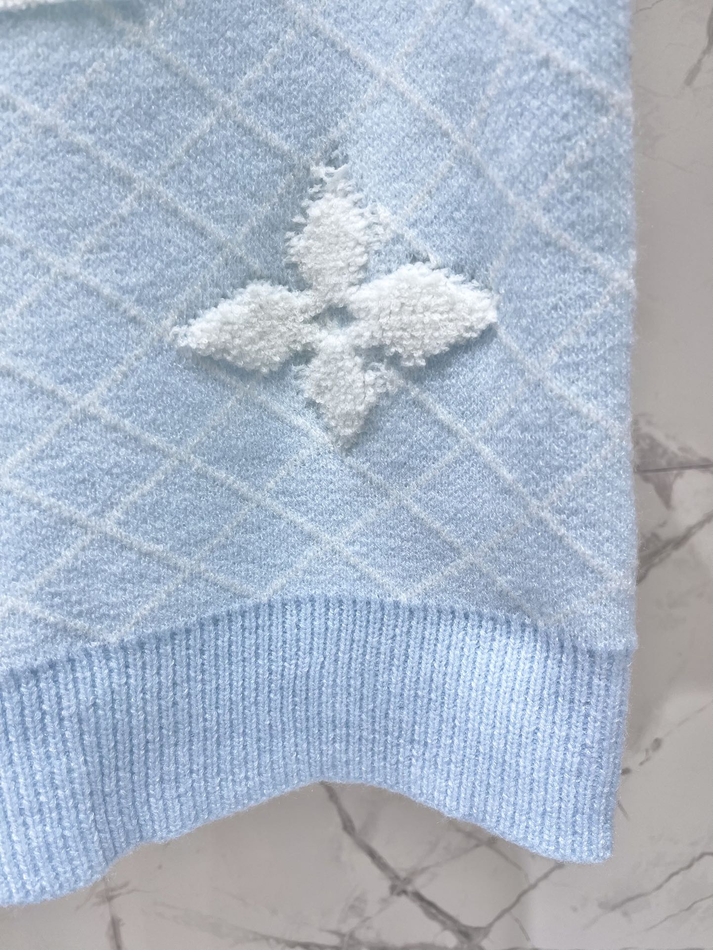 LV Flower T Shirt Light Blue Polyamide Wool