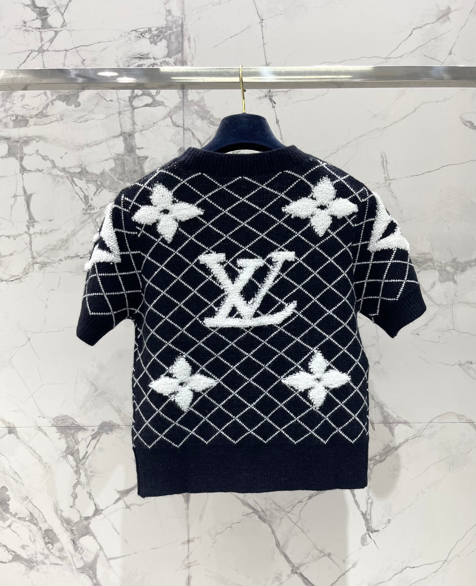 LV Flower T Shirt Black Polyamide Wool