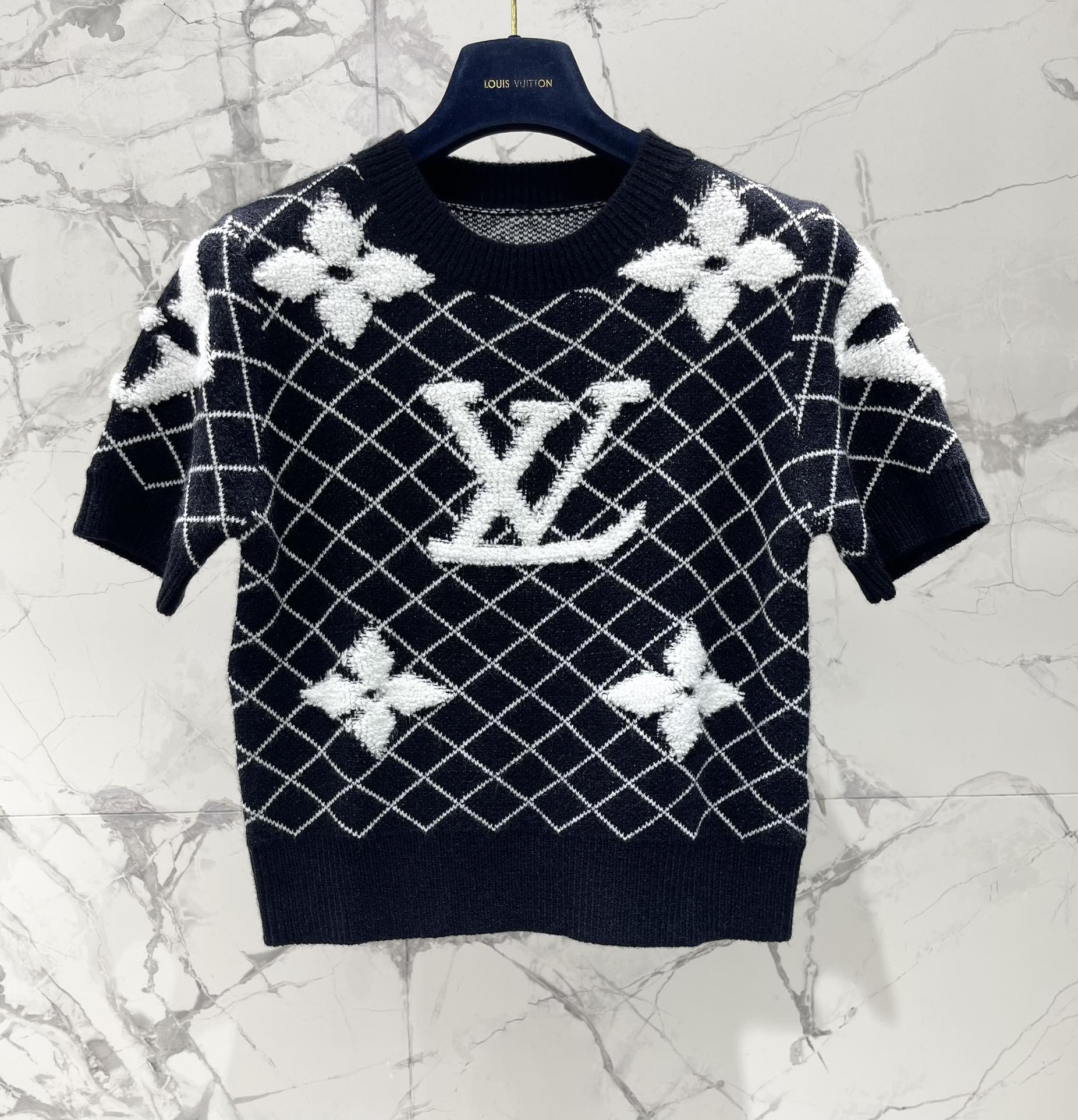 LV Flower T Shirt Black Polyamide Wool