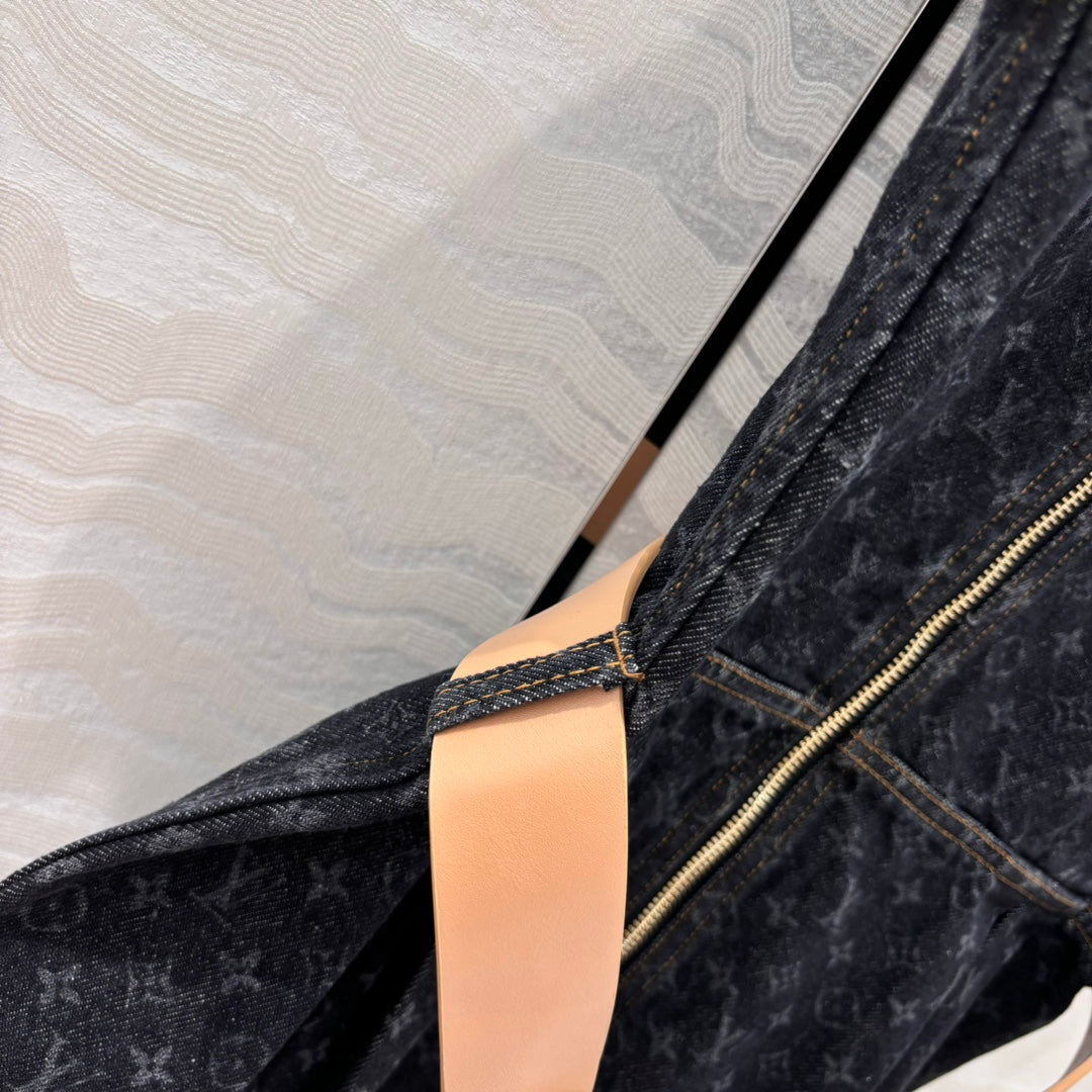 LV 25 Monogram Jacquard Logo Denim Dress Black Cotton