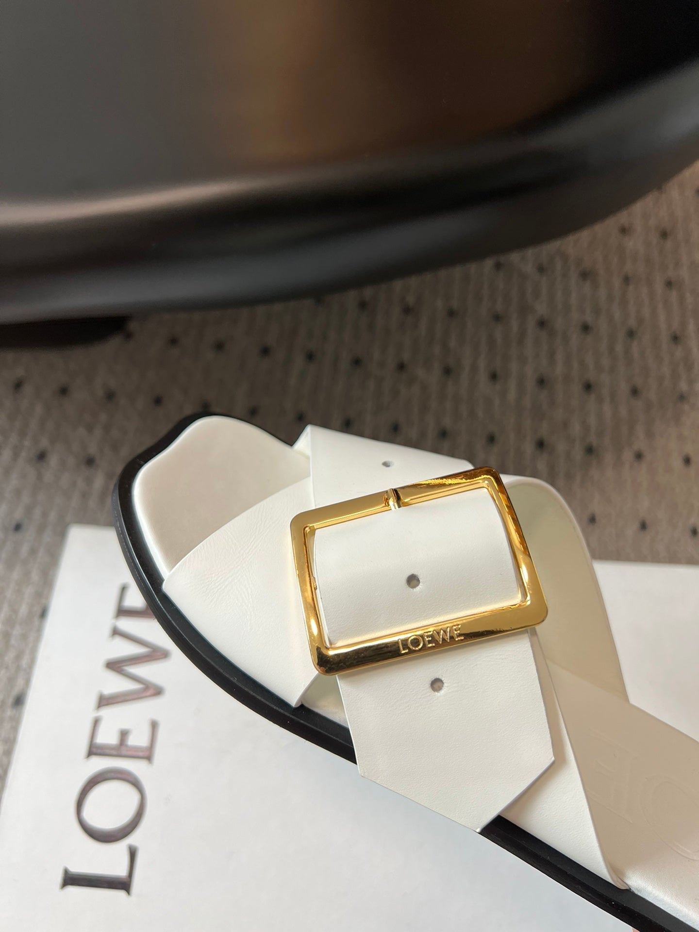 Loewe 25 Petal Belt Flat Sandals White Sheepskin 212777