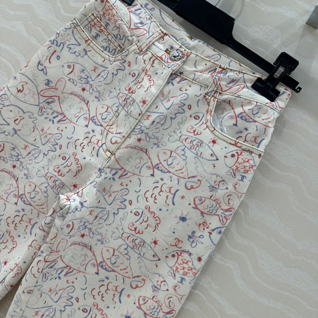 CC Straight Pants Multicolor Denim Cotton