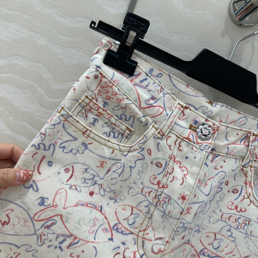 CC Straight Pants Multicolor Denim Cotton