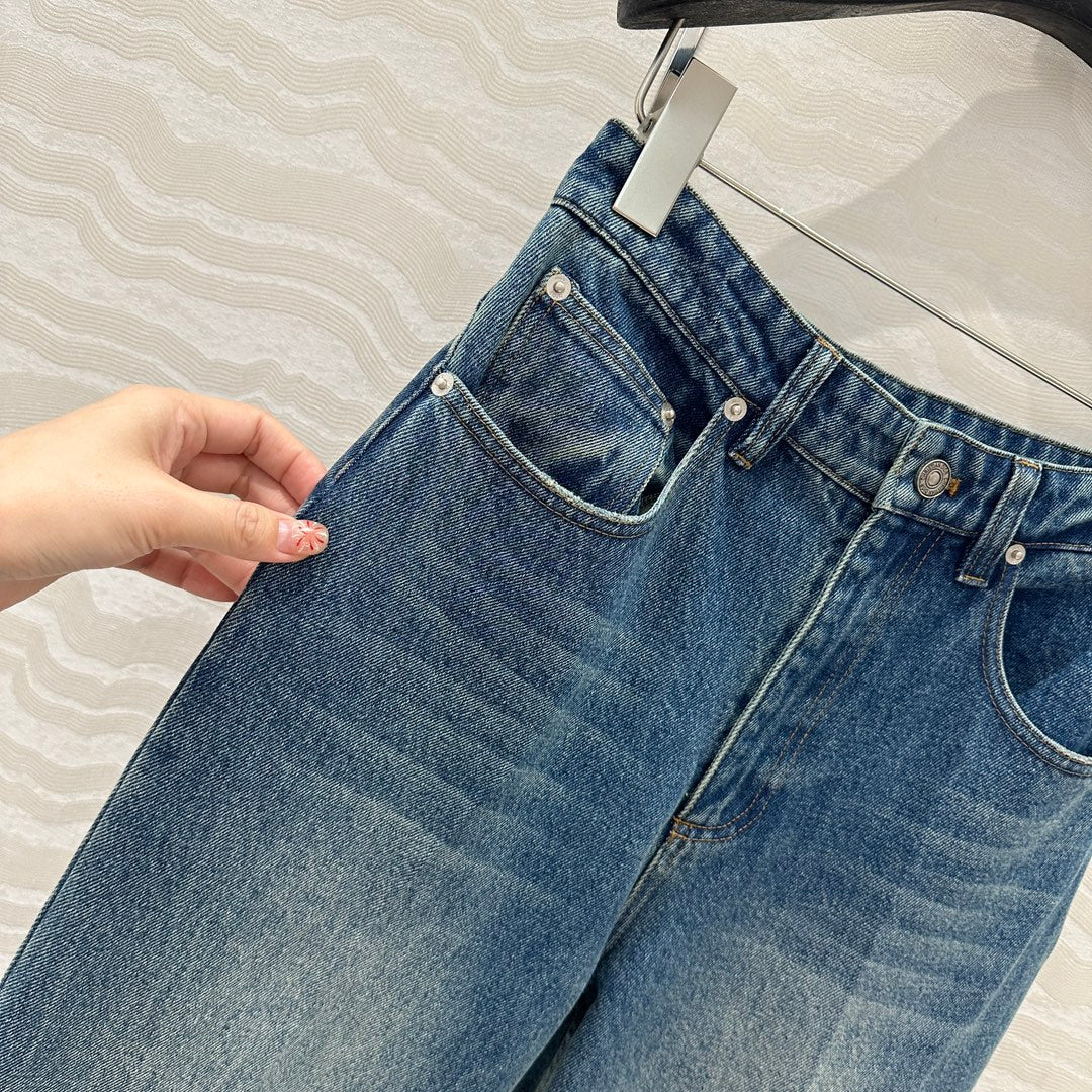 CD Ripped Straight Jeans Blue Cotton