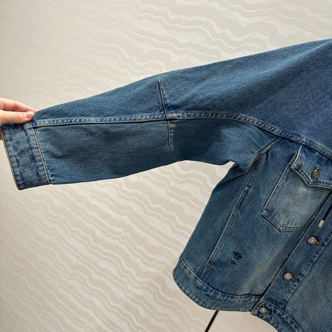 CD Ripped Straight Hooded Jacket Blue Cotton