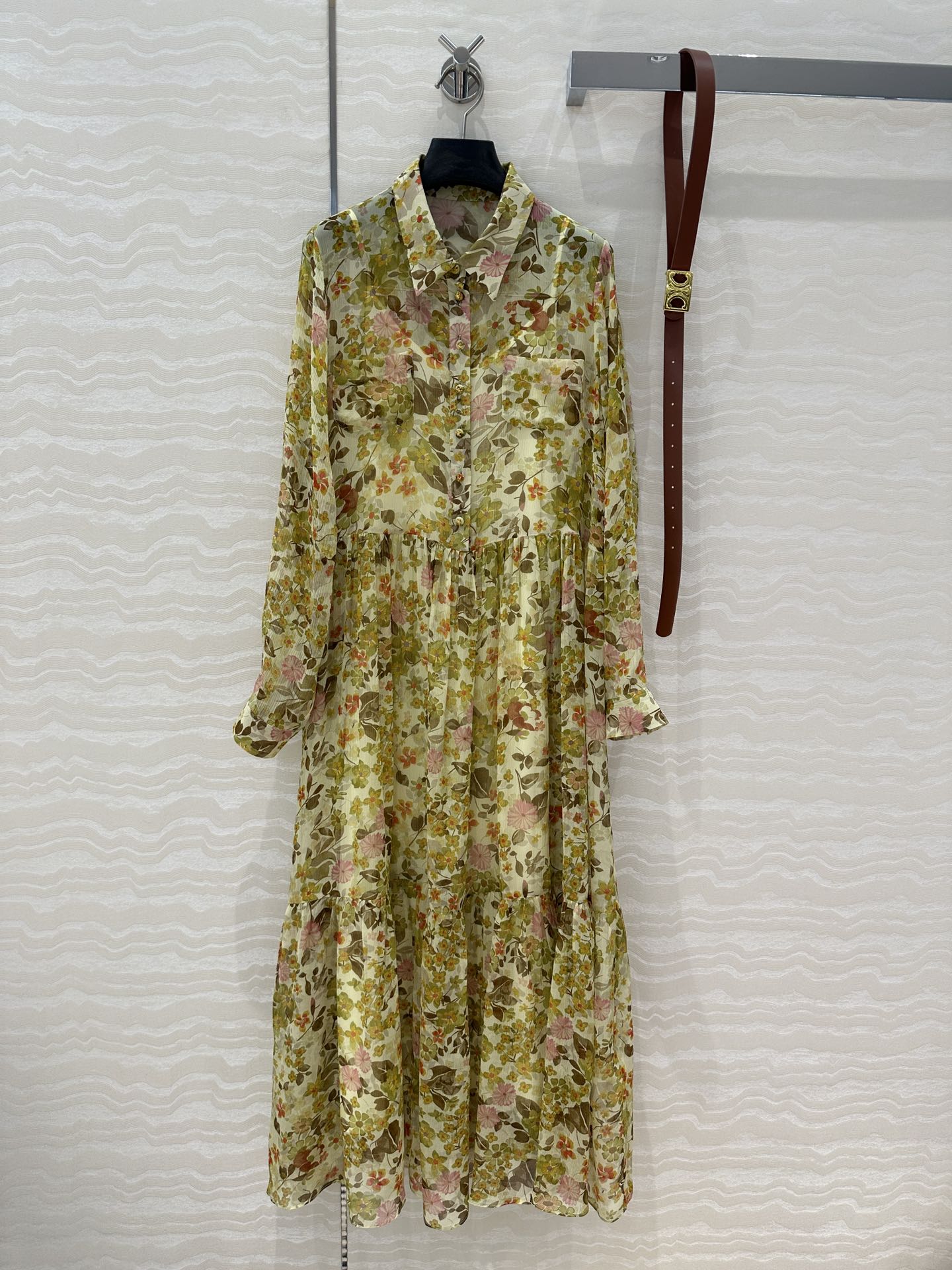 Celine Floral Pattern Dress Green Silk