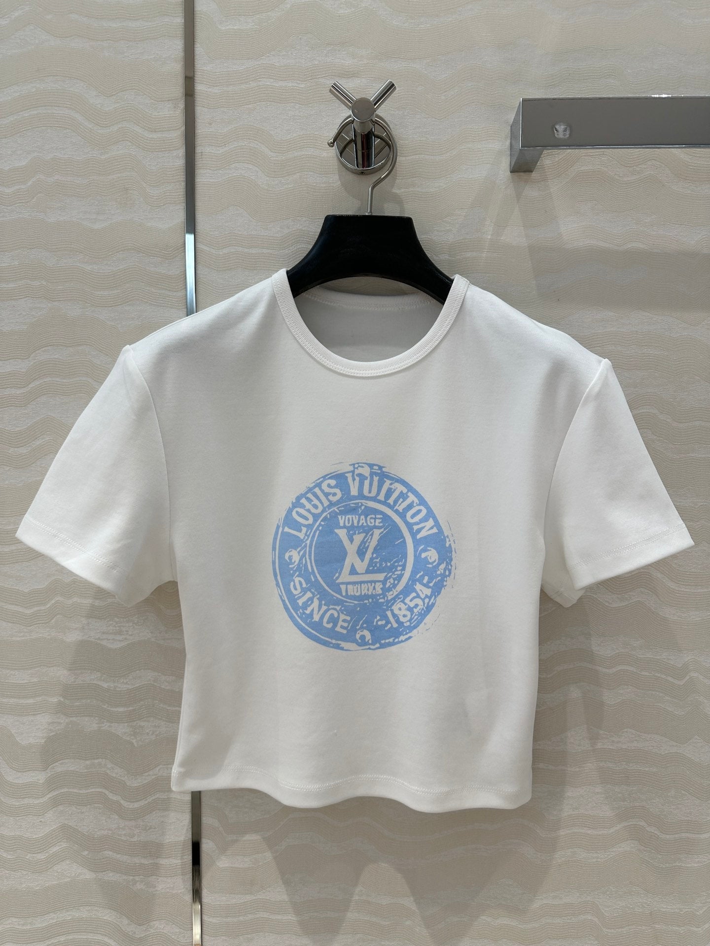 LV 25 MONOGRAM Print Logo Short T-Shirt White Blue Cotton