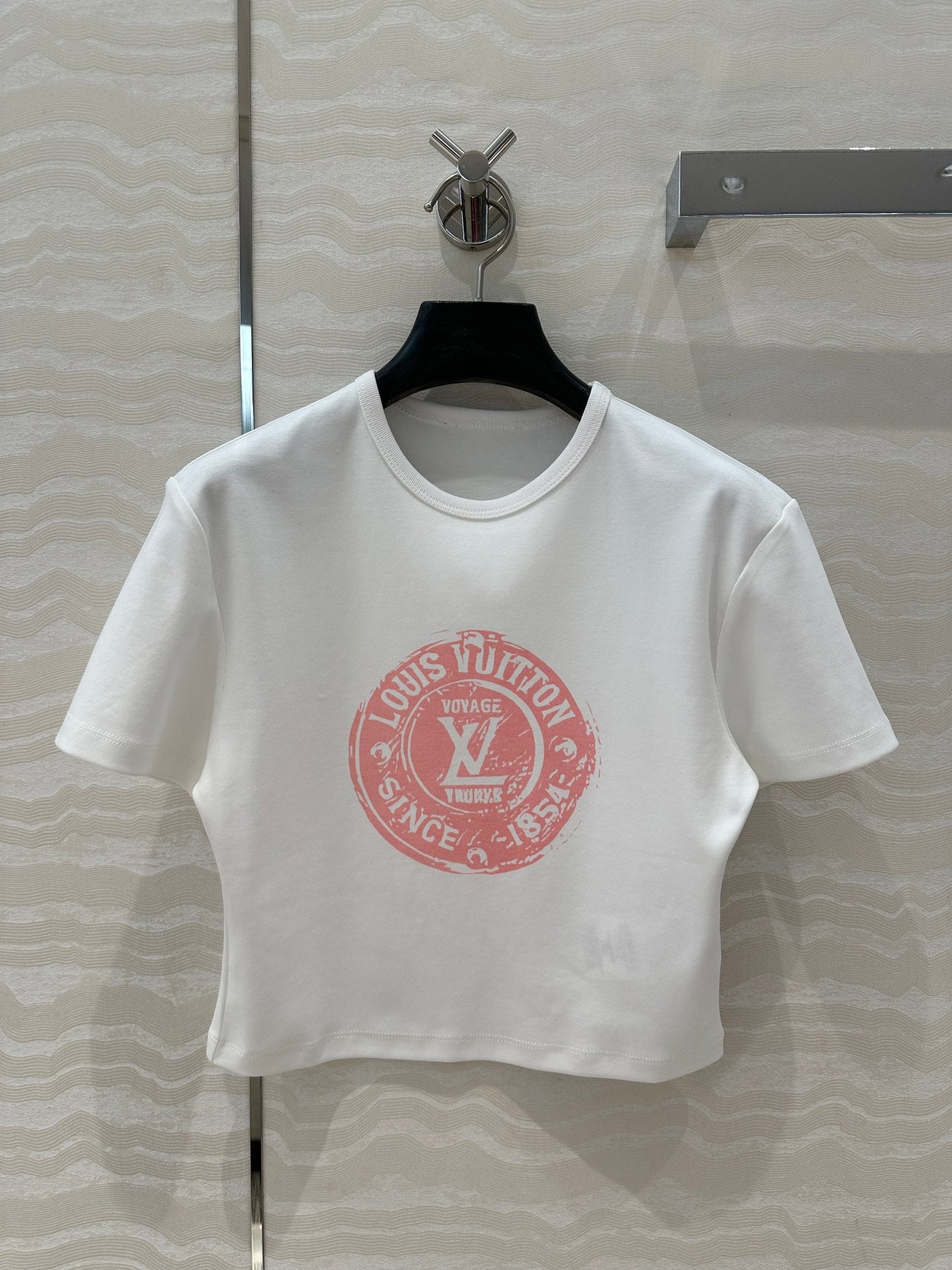 LV 25 MONOGRAM Print Logo Short T-Shirt White Pink Cotton