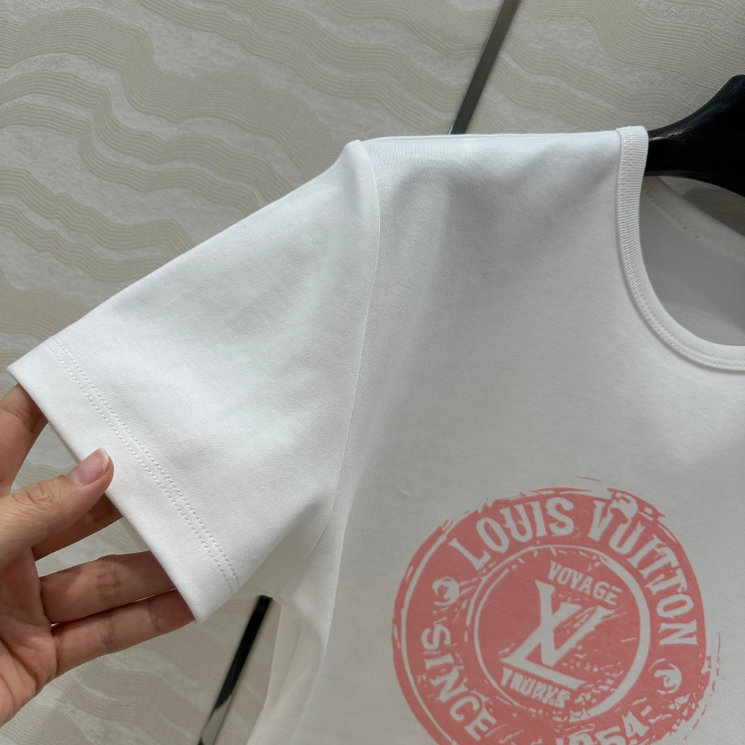 LV 25 MONOGRAM Print Logo Short T-Shirt White Pink Cotton