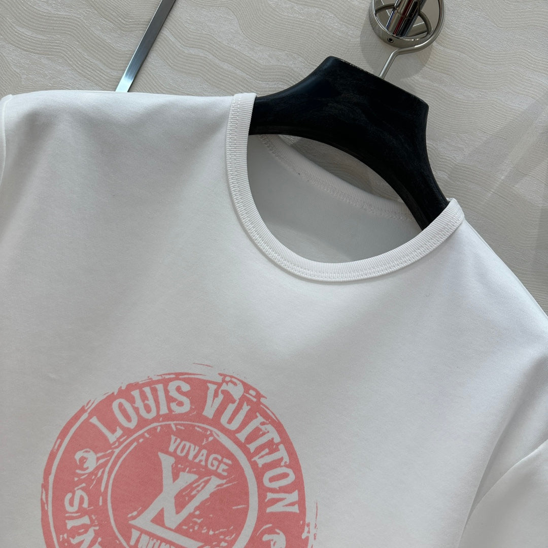 LV 25 MONOGRAM Print Logo Short T-Shirt White Pink Cotton
