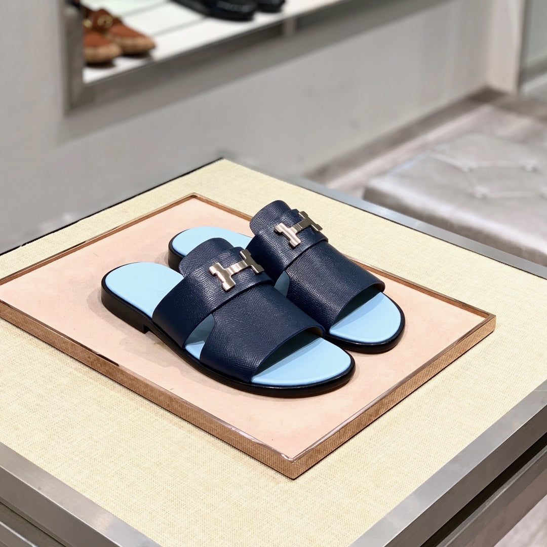 HM Men's Slide Navy Blue Cowhide 567150