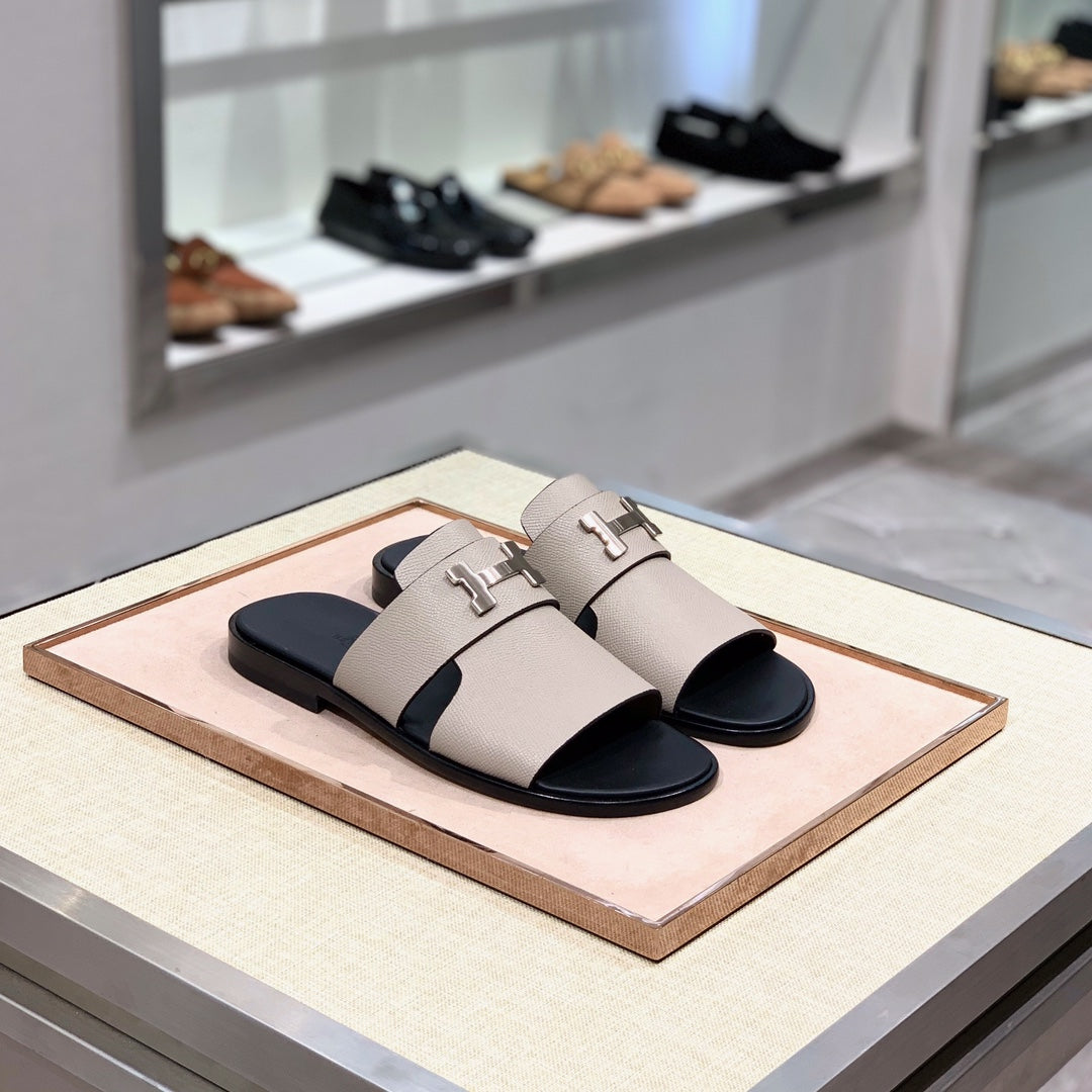 HM Men's Slide Beige Cowhide 567151