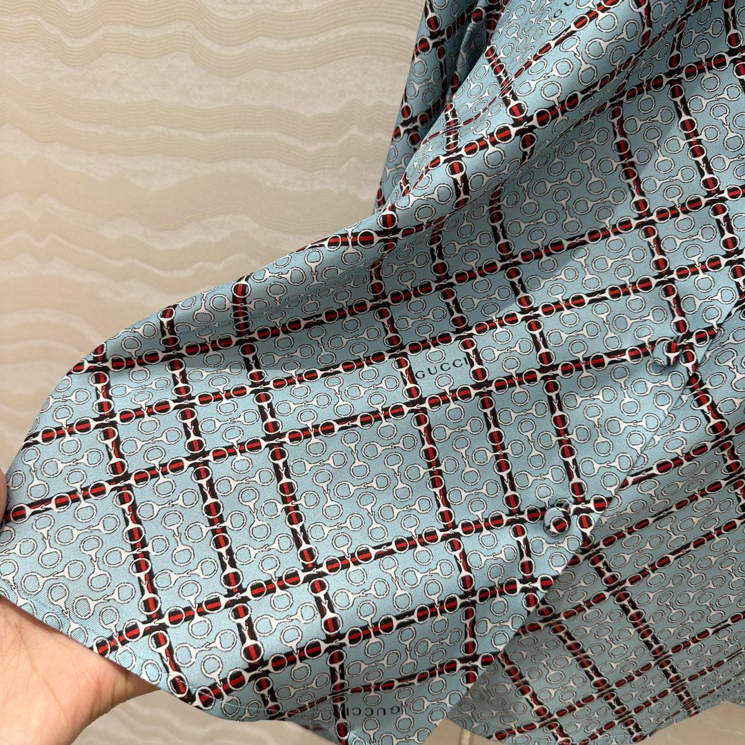 Gucci 25 Monogram Shirt Blue Red Silk
