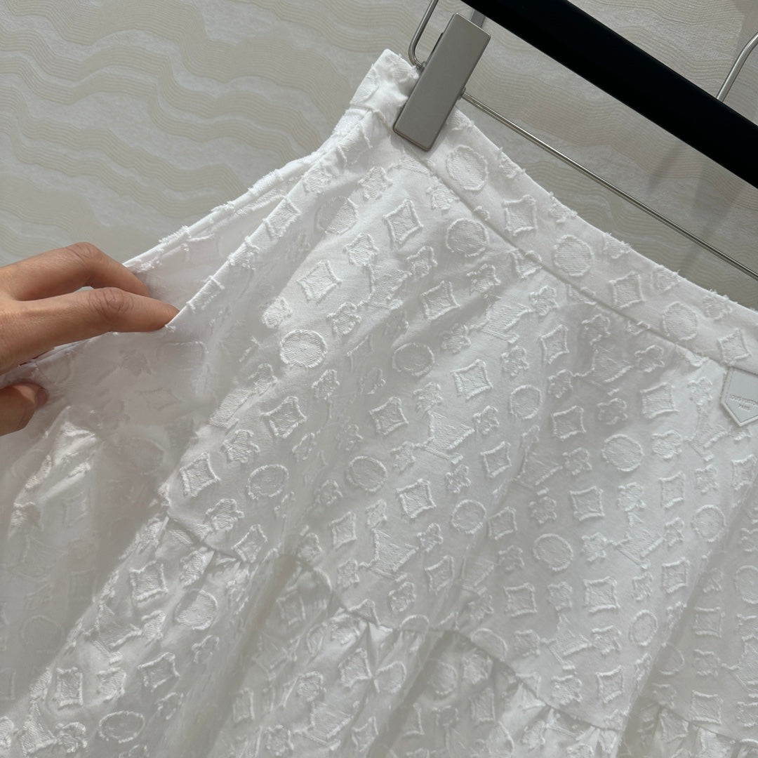 LV  Monogram Jacquard Skirt White Cotton