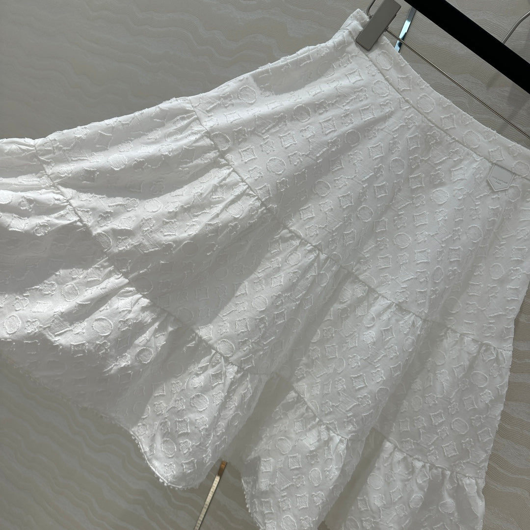 LV  Monogram Jacquard Skirt White Cotton