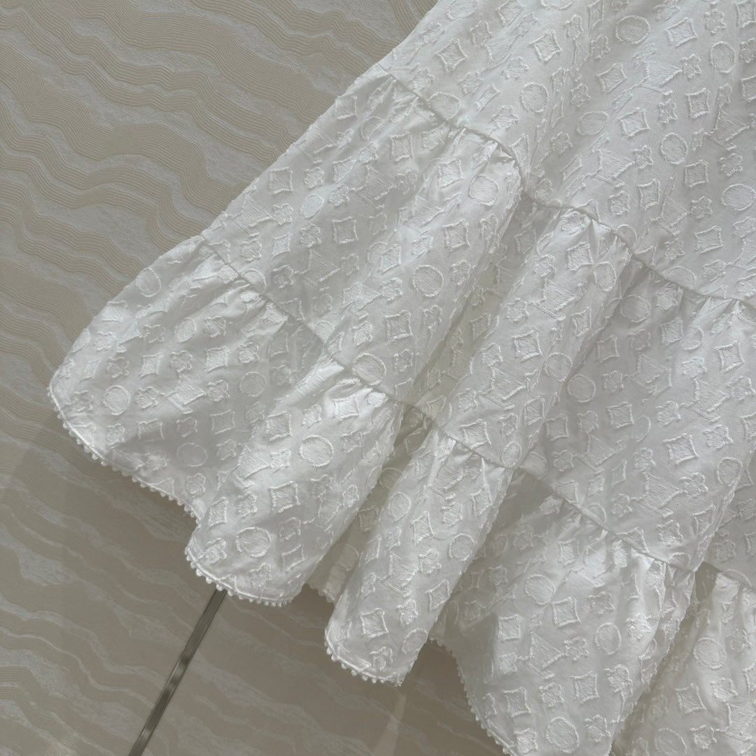 LV  Monogram Jacquard Skirt White Cotton
